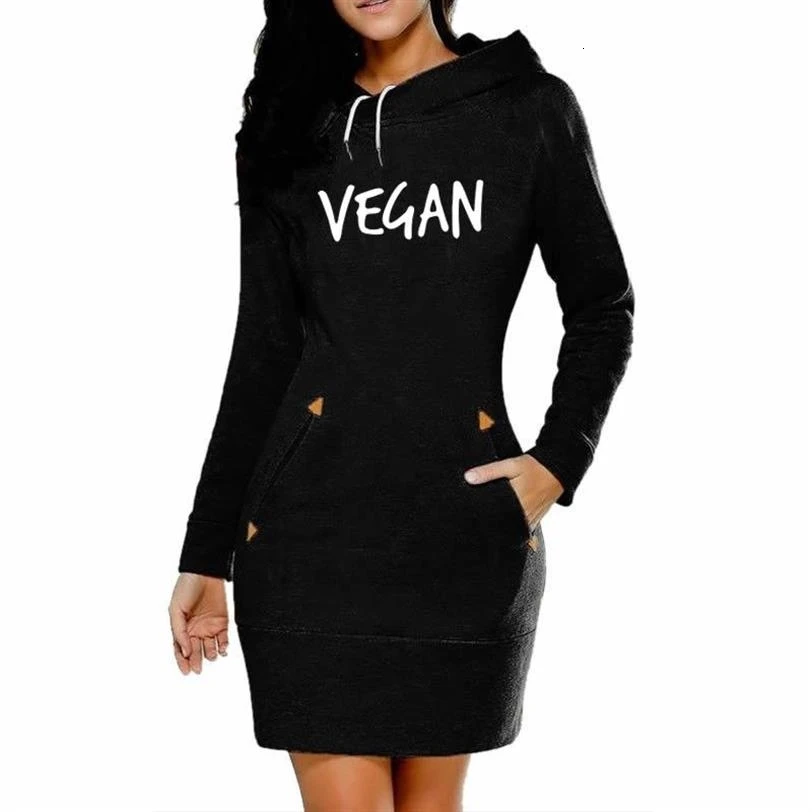 

Hoodies For Women Vegan Letters Print Long Dress Sweatshirt Femmes Hoodies Kawaii Tops Pattern Hoody Clothings Printing