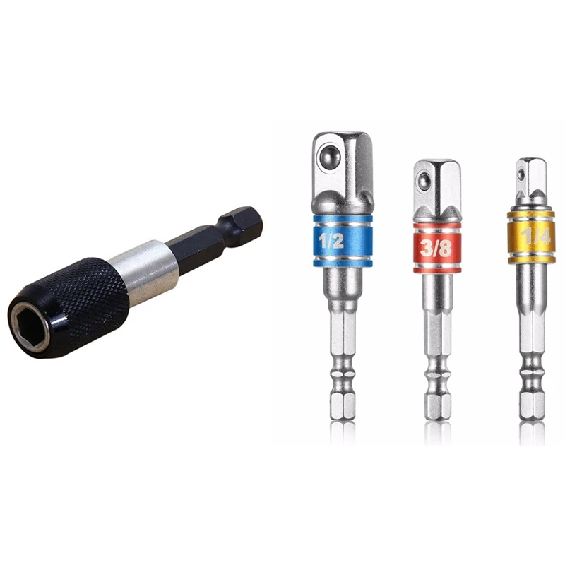 

1/4 Inch Impact Drive Hex Shank With 3Pcs Hex Drill Power Bit Socket Drive Adaptor