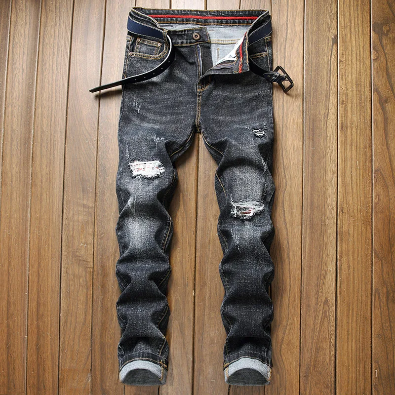 

Wimilous Personality jeans men's fashion elastic jeans hole