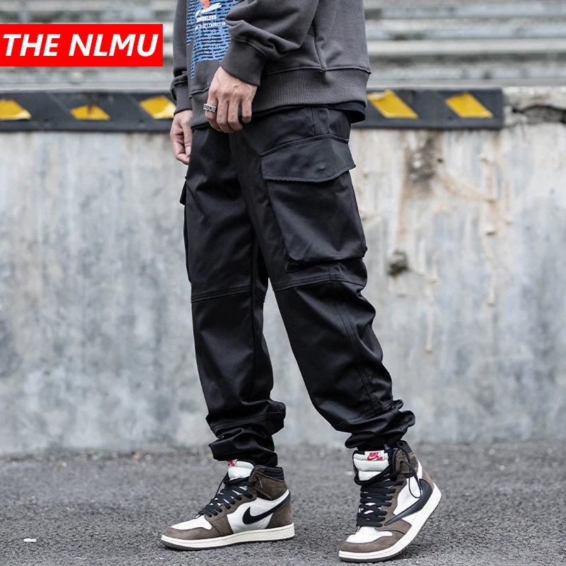 Брюки карго мужские черные уличная одежда в стиле хип хоп тактические штаны панк