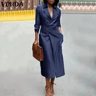 Осеннее платье 2022, женский джинсовый синий сарафан с V-образным вырезом, повседневное короткое вечерние чное платье VONDA, женское платье