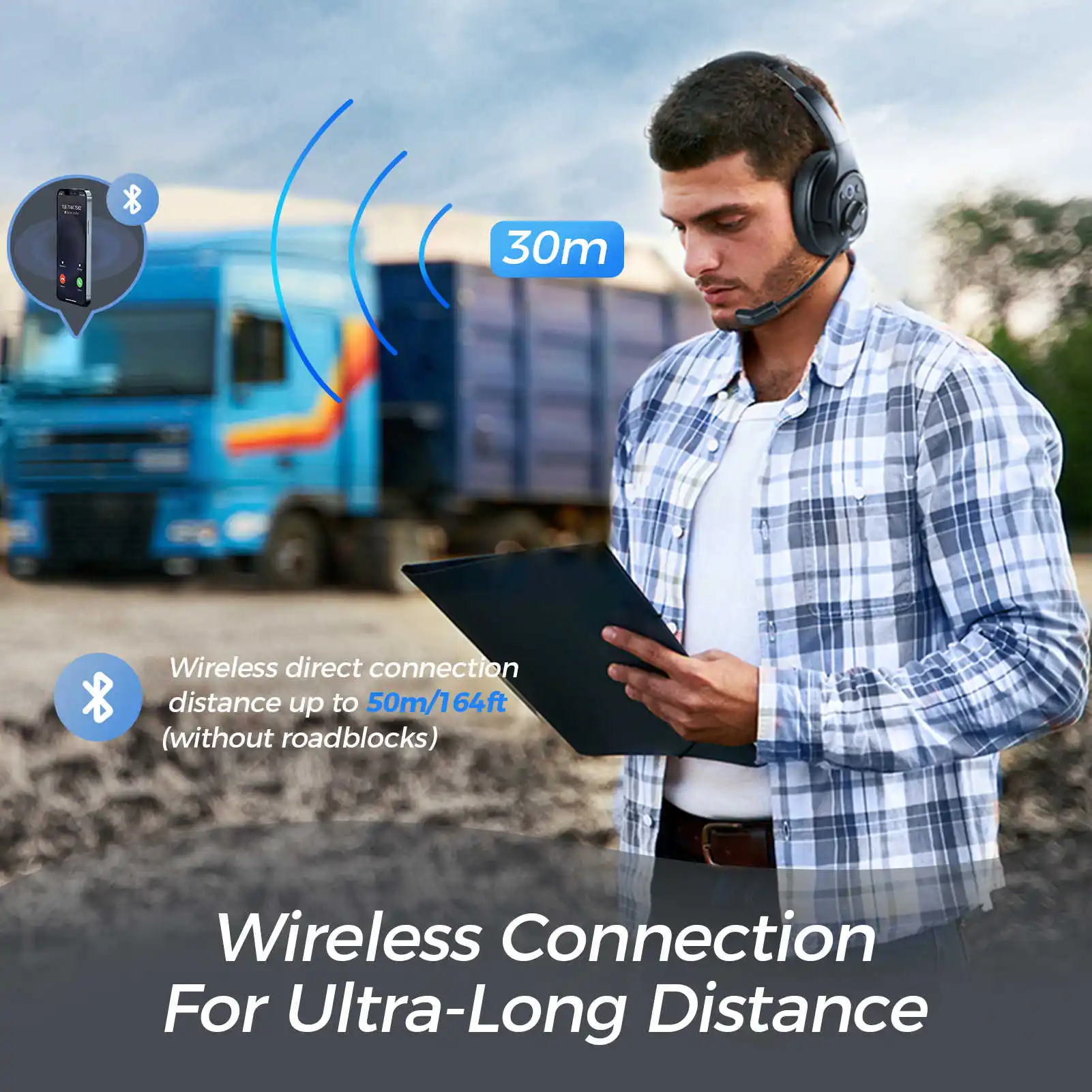 eksa h1 wireless headphones with microphone ai enc noise cancelling bluetooth 5 0 office headset for driver call center skype free global shipping