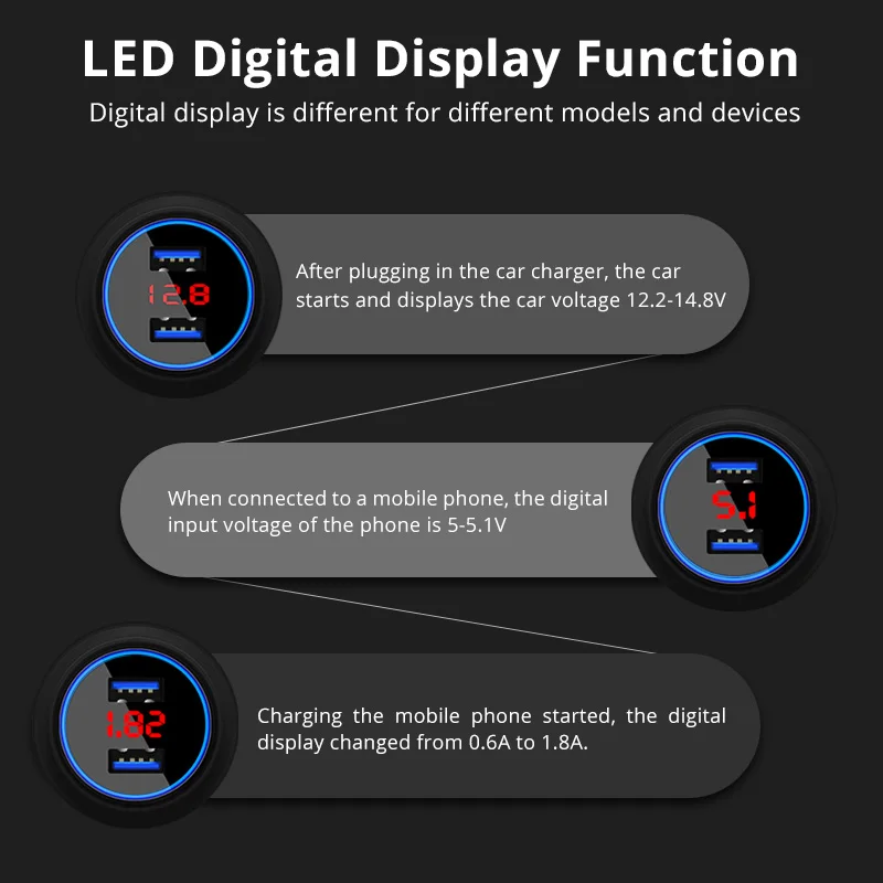 3.1A двойное автомобильное зарядное устройство USB со светодиодным дисплеем