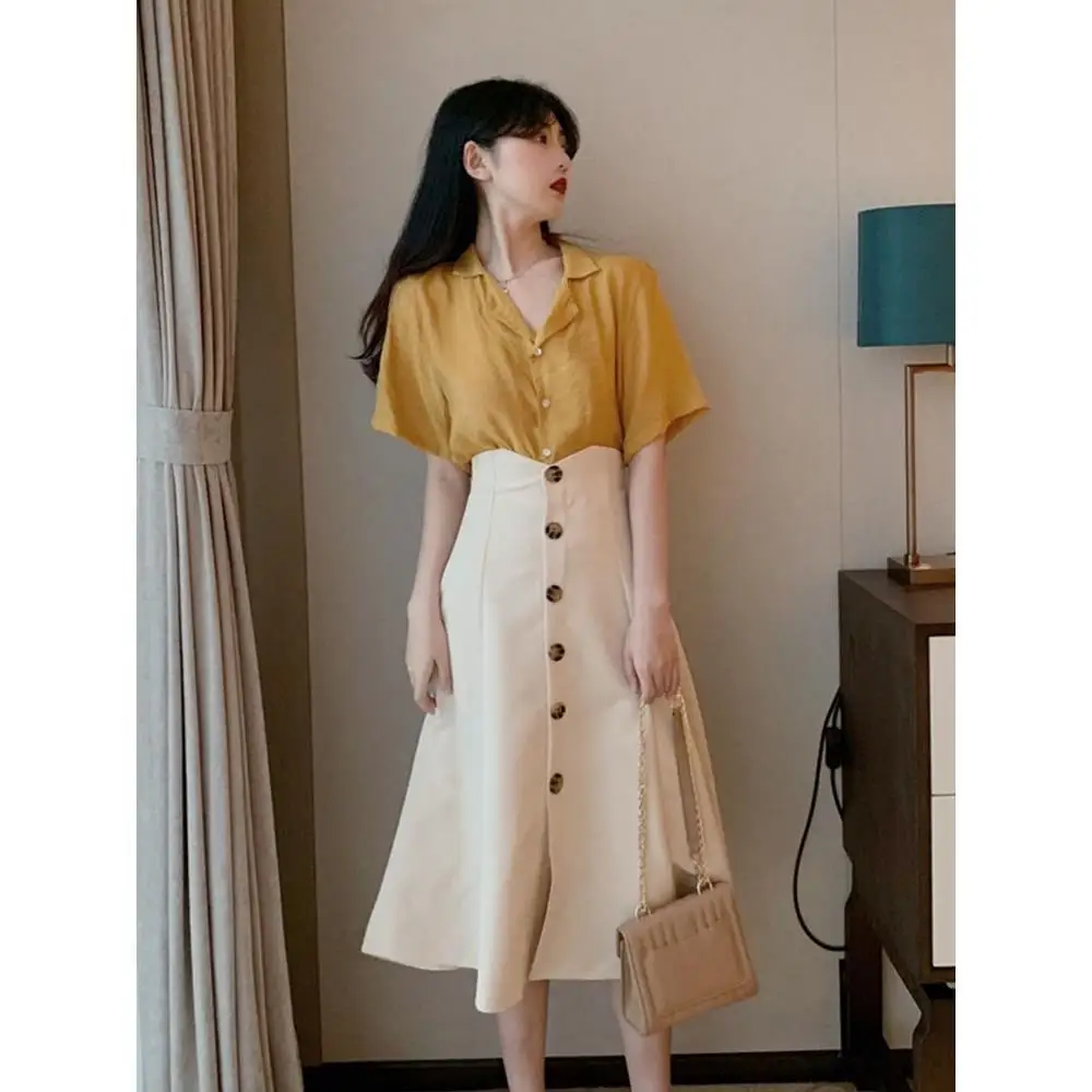

High Waist Women Skirt Casual Vintage Solid Belted Midi Skirts Lady Fashion Simple Saia Mujer Faldas