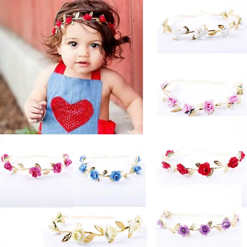 Princess Toddler Newborn Kids Baby Girls Rose Flower Gold Leaf Headband Hair Band | Детская одежда и обувь