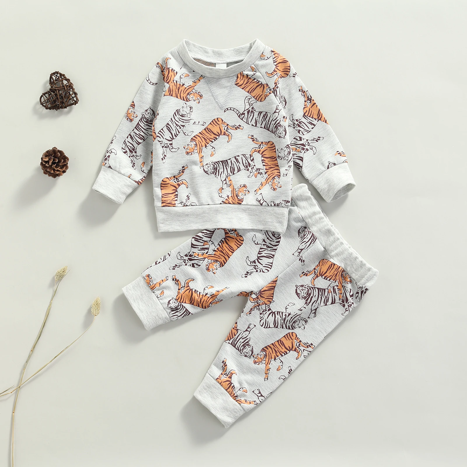 

Baby Long Sleeves + Trousers, Tiger Pattern Cartoon Print Classic Round Neck Spring Clothing 2021 New Fashion