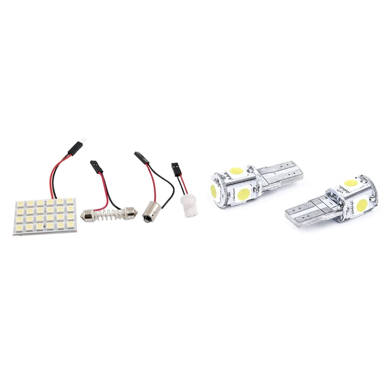 

1 Set 24 Led Panel 5050 Smd Dome Light Lamp Festoon Adapter & 2 Pcs Bulb W5W T10 5 Led Smd White Xenon Night Light Lamp