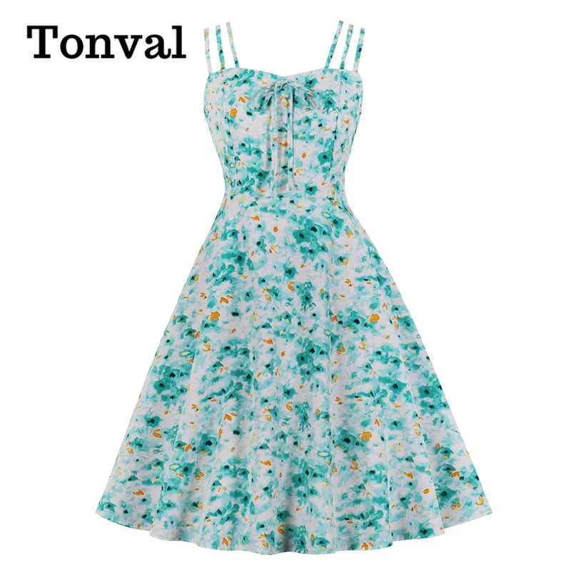 Женское платье с цветочным принтом Tonval летнее винтажное праздничное на бретелях