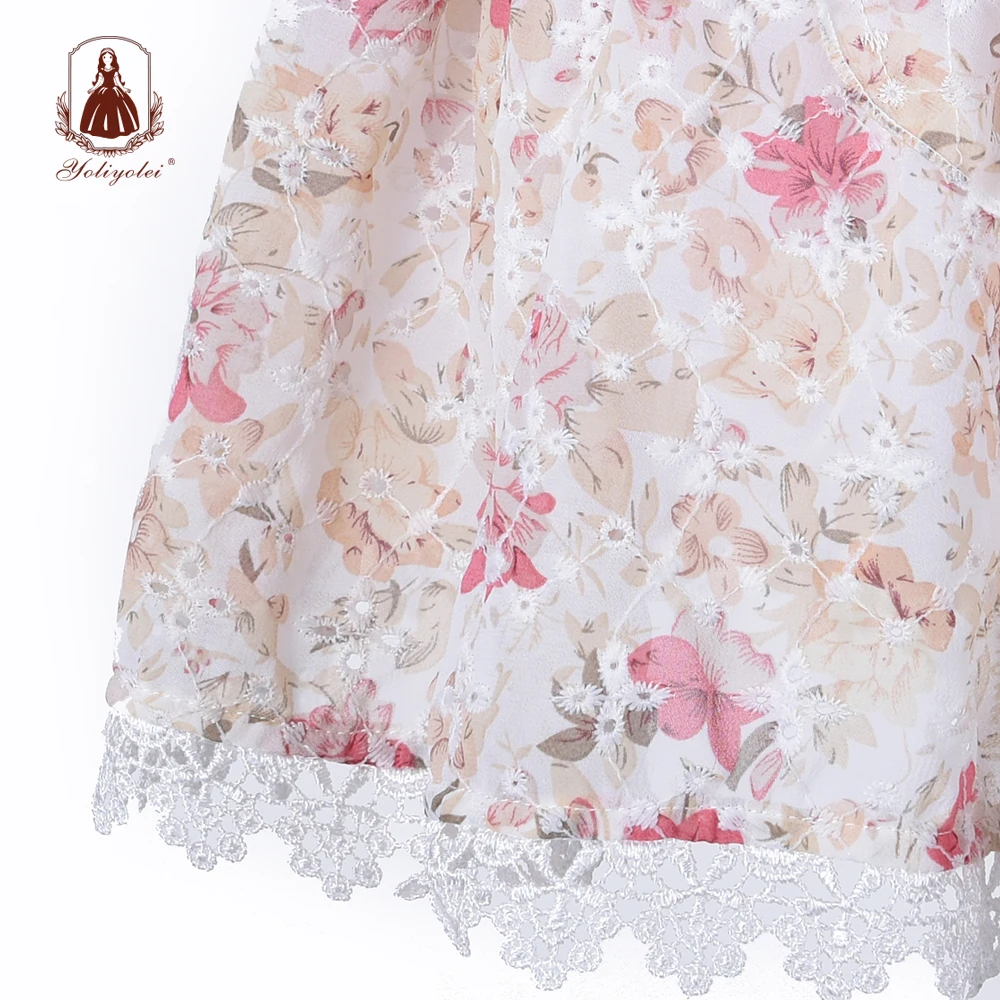 

Yoliyolei Girls Sweet Lolita Dress Princess Puff-Sleeve Floral Lace Court Skirts Spanish o-neck 3-10 Years Children Dresses