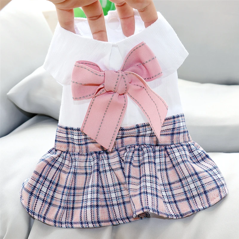 

Dog Dress Summer Pet Bow Lattice Dresses Cat Puppy Skirt Teddy Yorkshire Bichon Pomeranian Poodle Schnauzer Small Dogs Clothes