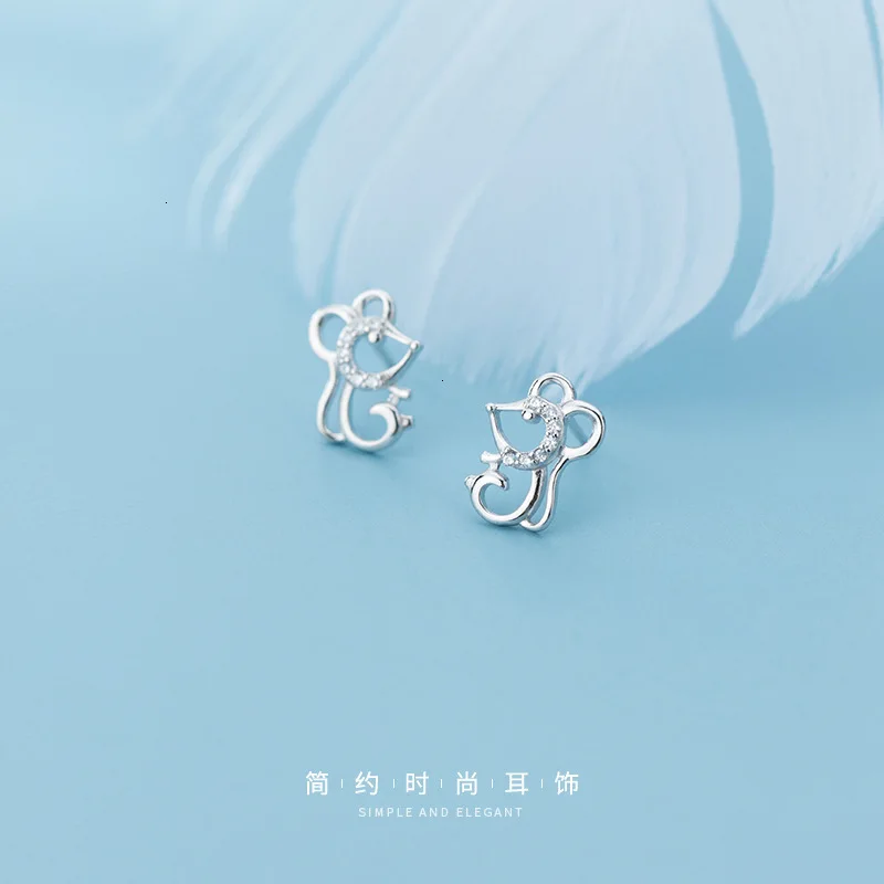 Женские серьги гвоздики в виде мыши из серебра 100% пробы|Серьги-гвоздики| |