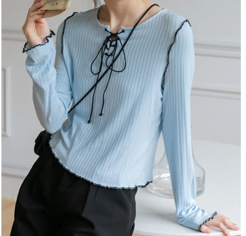 

Женский топ с длинным рукавом и круглым вырезом