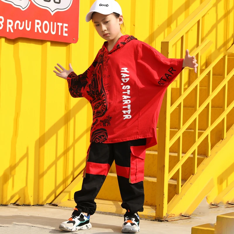 

Boys Hip-Hop Dance Costumes Kids Loose Hooded Short-Sleeved Tops Hiphop Pants Children Jazz Ballroom Performance Clothes