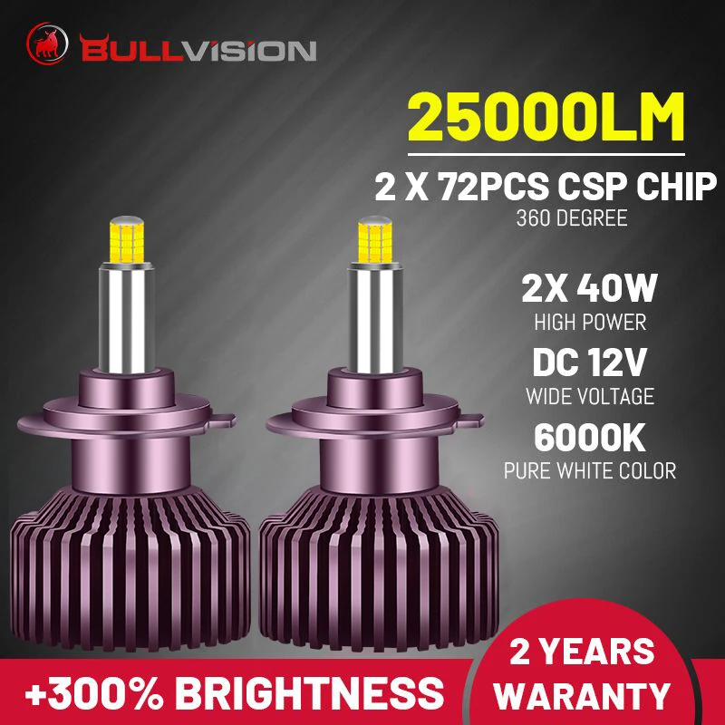 BULLVISION 25000LM Turbo H7 LED Head светильник s автомобильные лампы 6000K H4 H11 H8 H9 9005 9006 9012 H1 Canbus