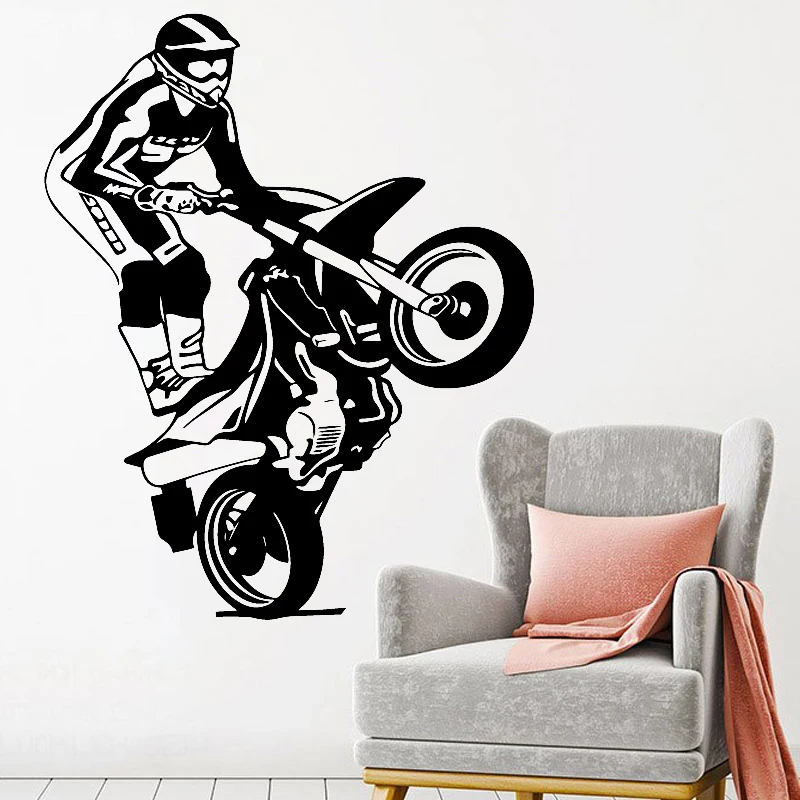 

Motorcycle Wall Sticker Female Motorcyclist Decal Kids Room Decoration Living Room Decor Motocycle Art Mural Racing