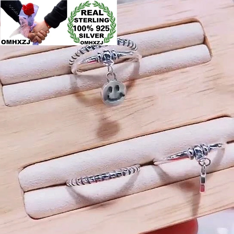 

OMHXZJ Jewelry Wholesale XR84 European Fashion Woman Girl Party Birthday Wedding Gift Smile 100% 925 Sterling Silver Ring Set