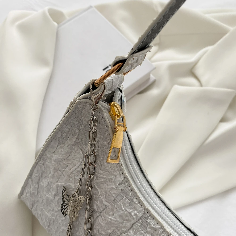 

Exquisite PU Leather Women Shopping Handbags Small Ladies Pleated Butterfly Chain Shoulder Bags Pure Color Underarm Bags