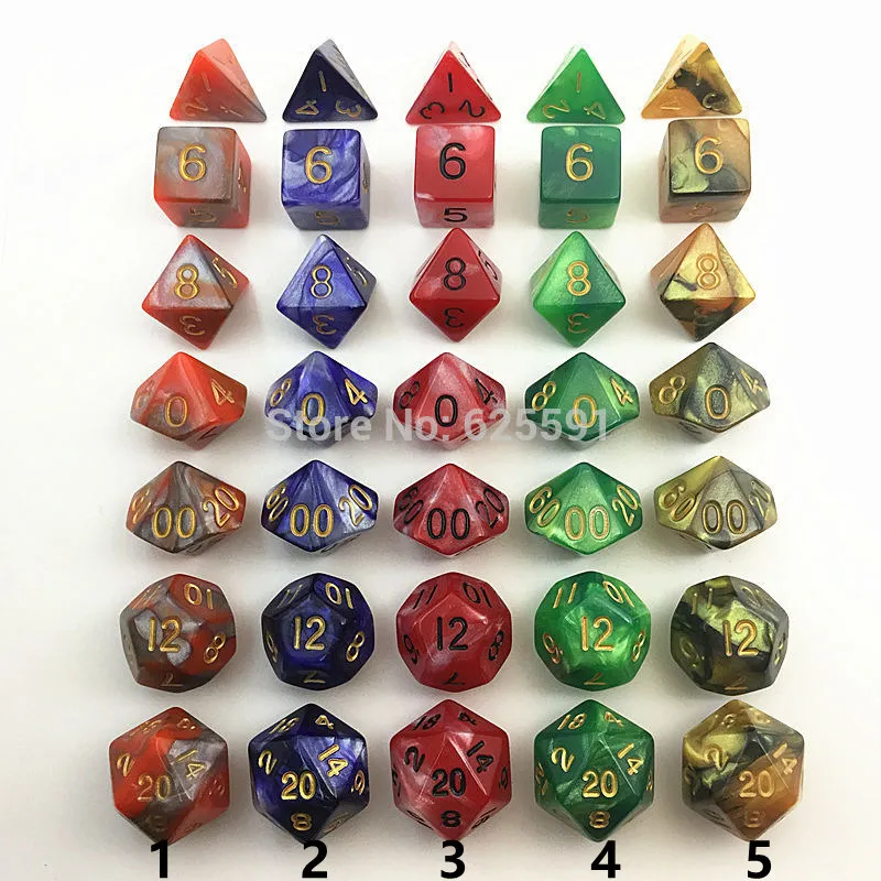 Новый набор цифровых игральных костей разных цветов 7 шт./компл. DnD d4 d6 d8 d10 d % d12 d20