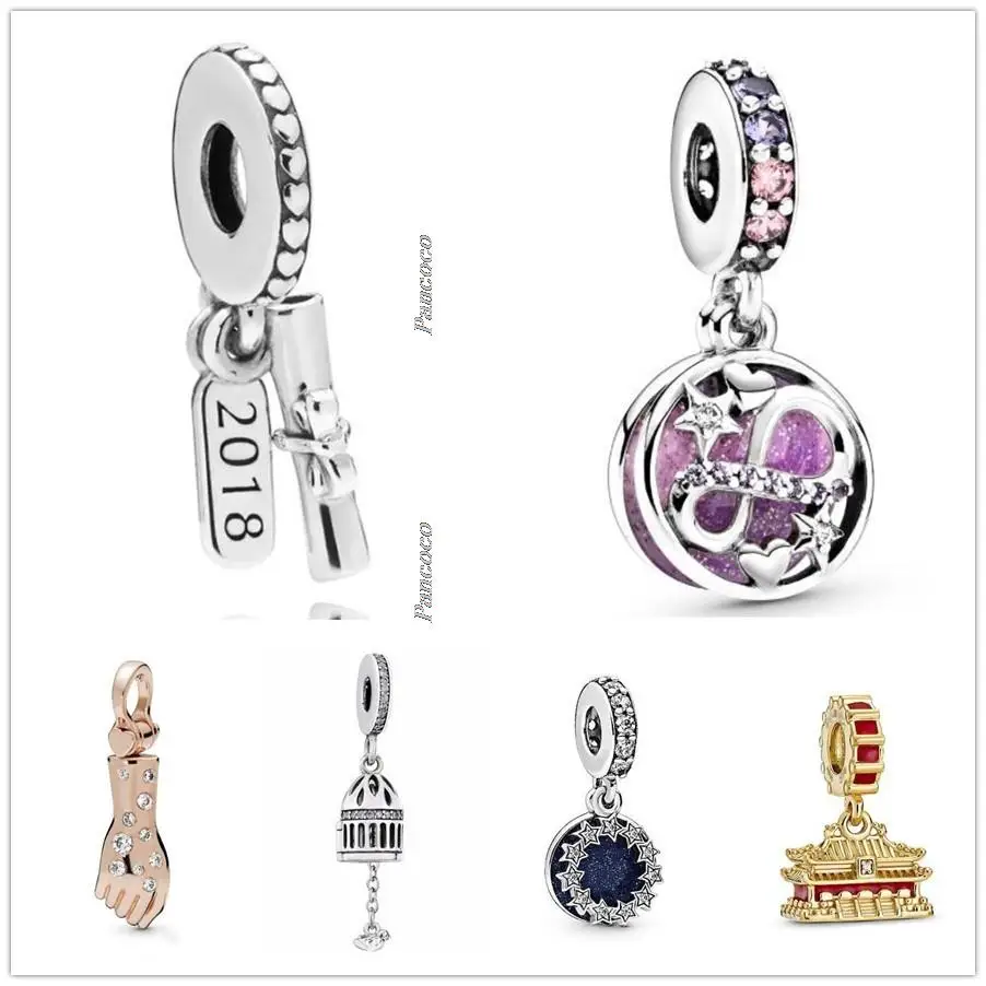 

Authentic 925 Sterling Silver Glittering Infinity Hearts & Stars Pendant Charm Bead Fit Pandora Bracelet & Necklace Jewelry