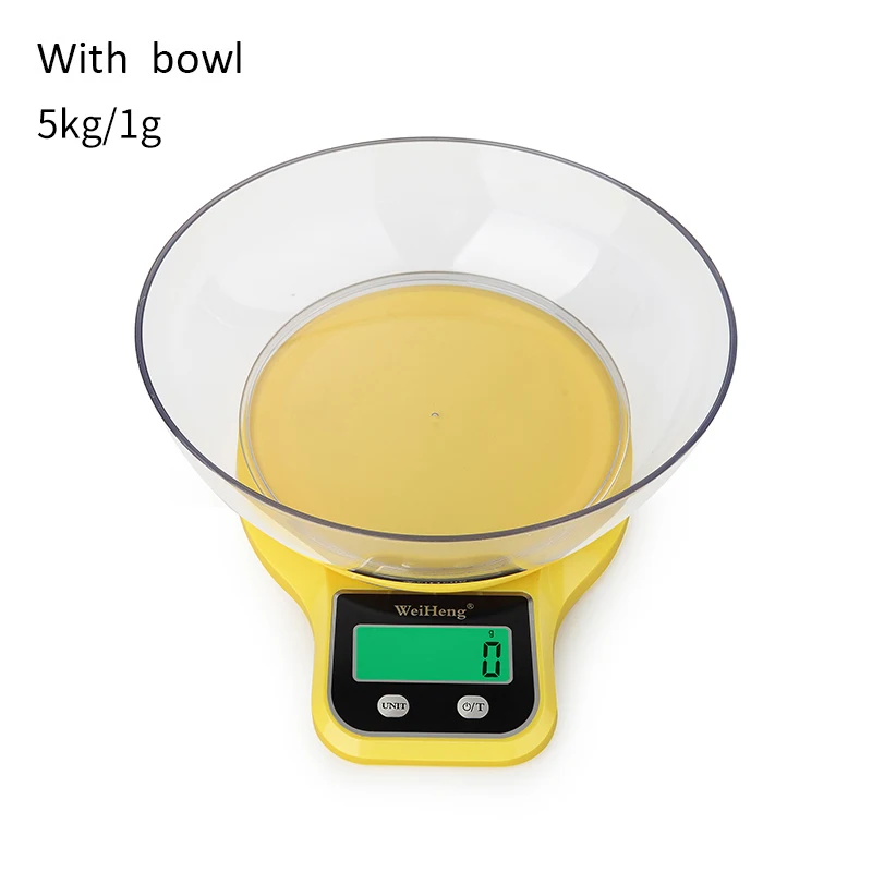 5kg-1g yellow bowl Принимает массу весом до 5 кг/1 г кг/3 кг/0,1g Кухня цифровой шкалой Еда электронные весы зеленый Подсветка Многофункциональные кухонные весы для выпечка Чай - Цвет: 5kg-1g yellow bowl
