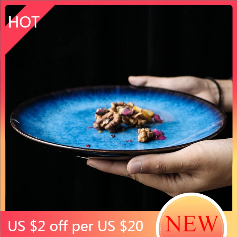 

Porcelain Tableware Dinner Plates Ceramic Blue Modern Round Steak Salad Luxury Snack Plate Ceramic Vajillas Service Plate AG50CP