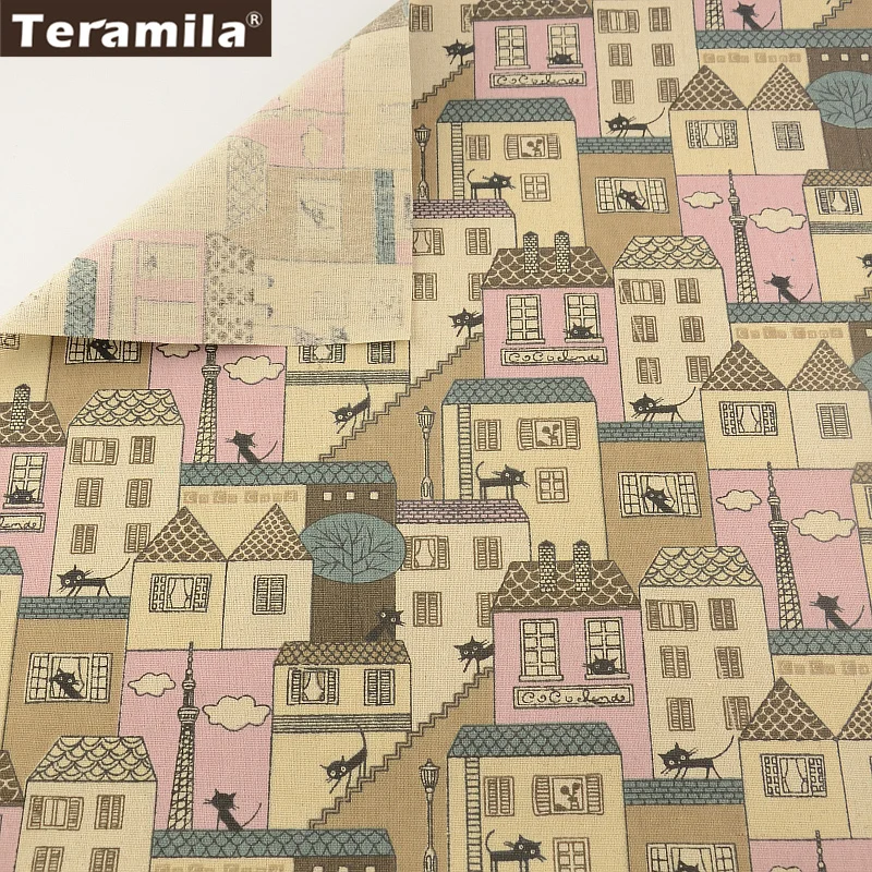 Лен Ткань Вышивание Материал tissu дом и Cat Дизайн скатерть Подушка сумка Шторы teramila