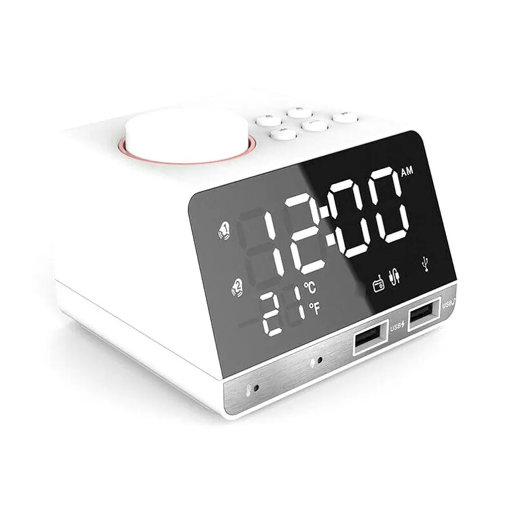 

Радиоприемник с будильником и динамиком, Bluetooth-совместим с 4,2 с 2 USB-портами, светодиодный цифровой будильник, украшение для дома, настольные ...