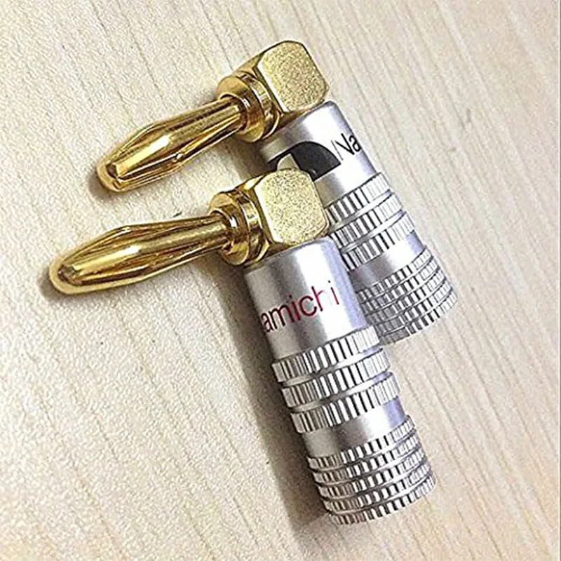 4 шт. 24K золото 90 градусов прямоугольный динамик НАКАМИЧИ вилки типа банан Аудио