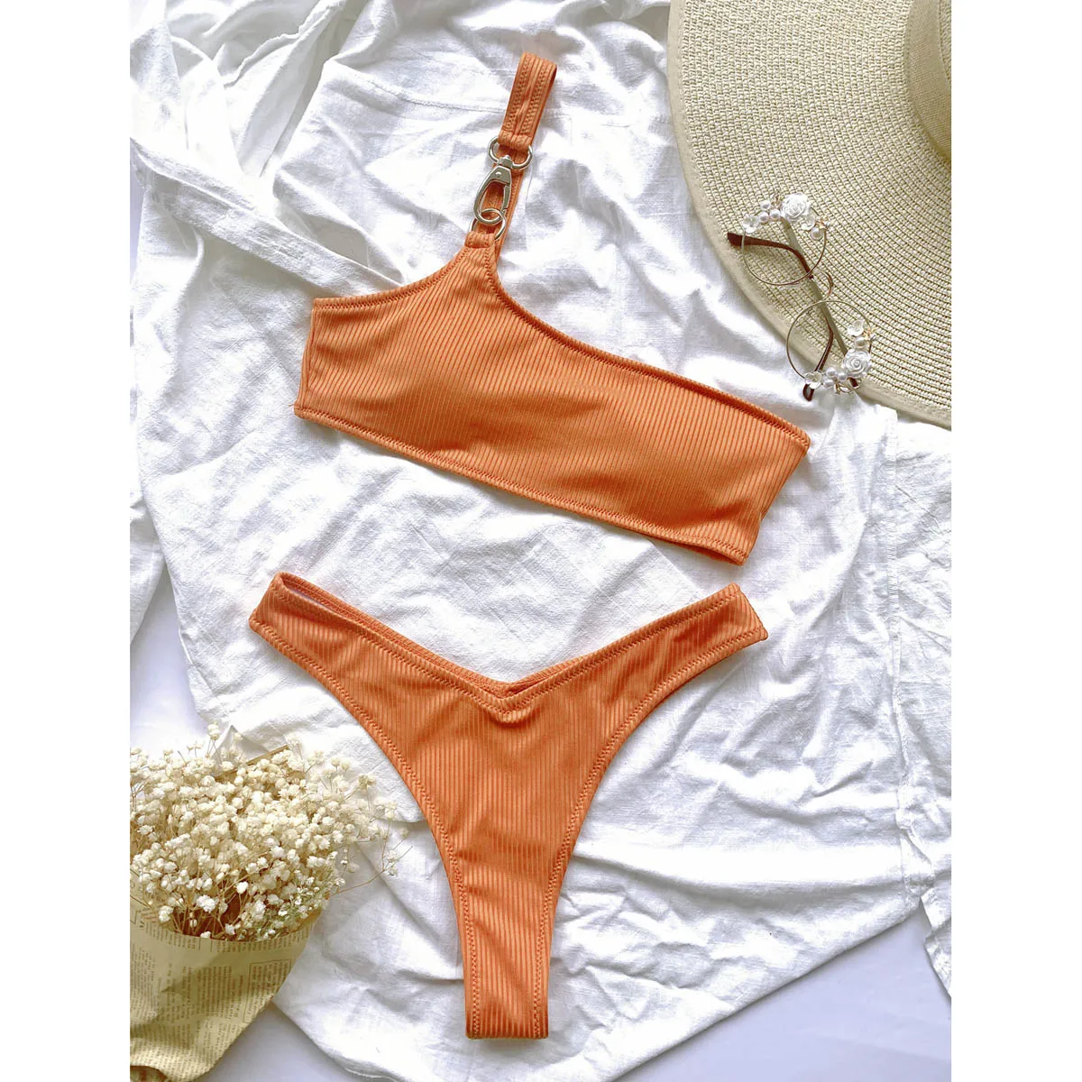 

One Shoulder Bikini Sexy Bikini Set High Waist Swimwear Women Swimsuit Female Orange Bathing Suit Biquini Swimming Suits