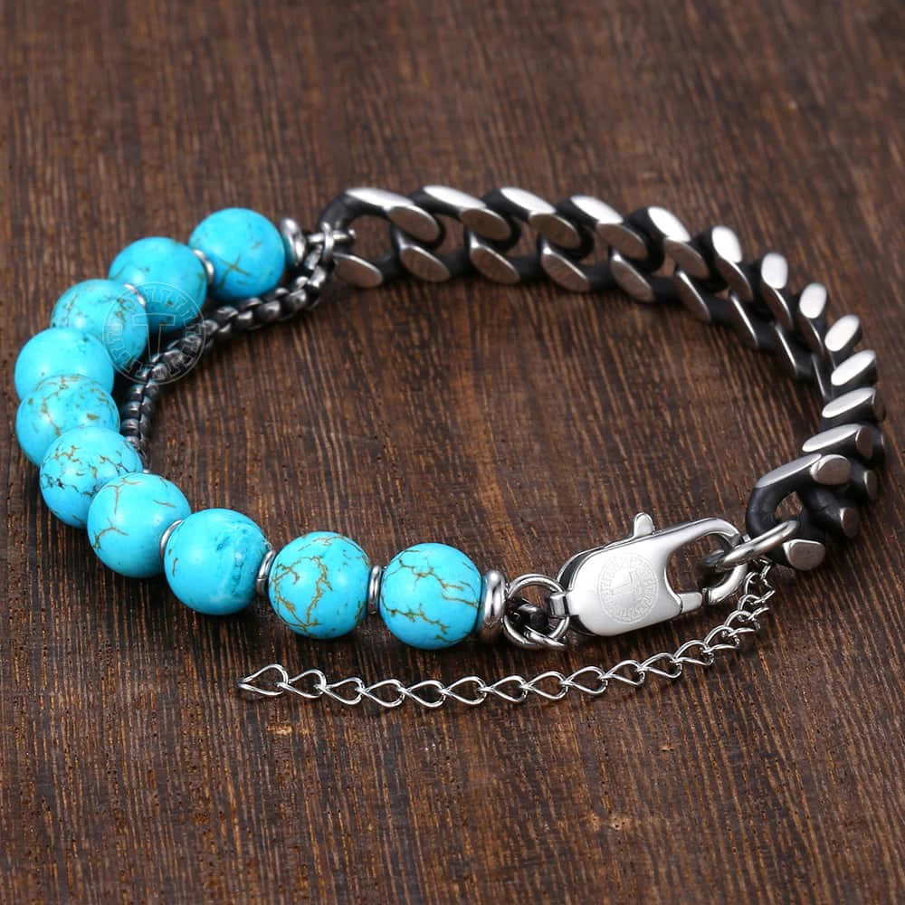 Уникальный синий браслет из натурального камня для мужчин и женщин нержавеющей