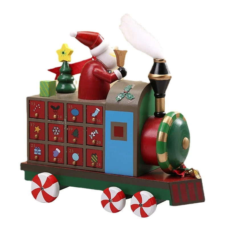 Christmas Wooden Advent Calendar Painted Train with 24 Drawers Countdown to Christmas Table Decorations