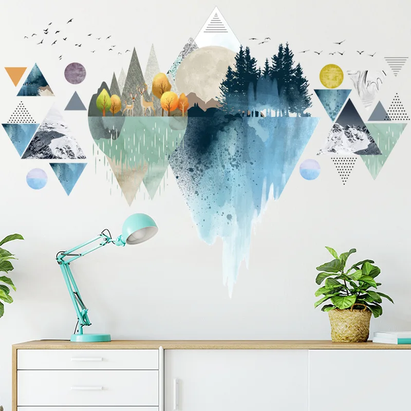 Creative DIY Nordic Triangle Mountain Wall Stickers Home Decor Living Room Bedroom Mural Art Wall Decal Self-adhesive Posters