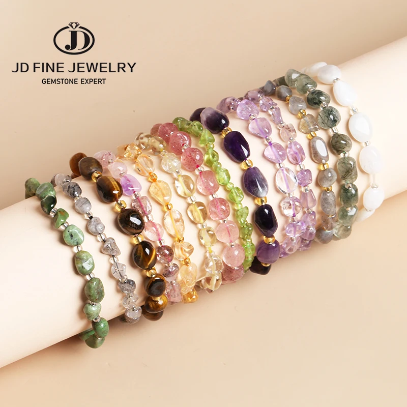 

JD Women Bracelets Healing Raw Natural Real Peridot Chip Stone Beads Meditation Jewelry Amethyst Lemon Quartz Bracelets For Lady