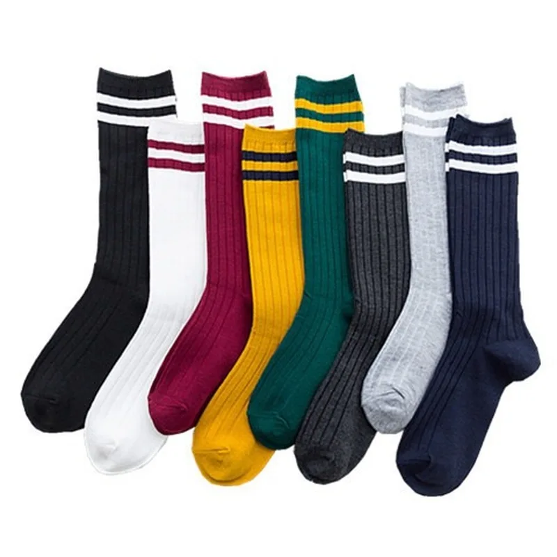 

Женские хлопковые носки с двумя полосками, новые трендовые универсальные средние чулки