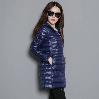 navy blue 7XL, зимняя женская парка на белом утином пуху, яркие цвета, мягкие куртки, Женская длинная куртка на утином пуху, верхняя одежда, ультралегкие пальто с капюшоном, U542 - Цвет: navy blue