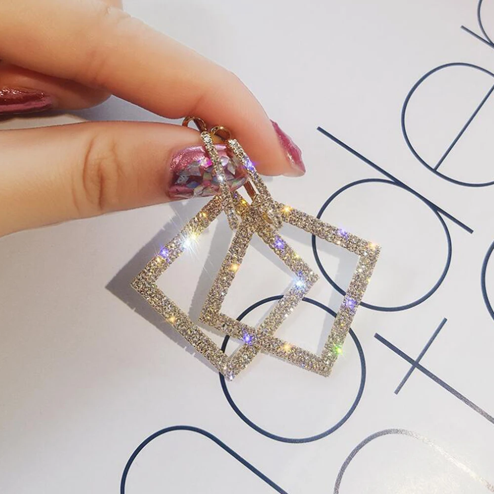 Блестящие стразы с геометрическим рисунком свисающие серьги для женщин девочек