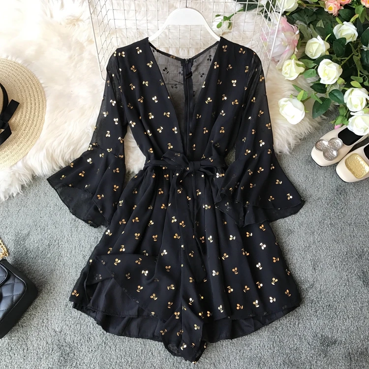 Женский пляжный комбинезон Smlinan шифоновый красный с широкими штанинами вечерние