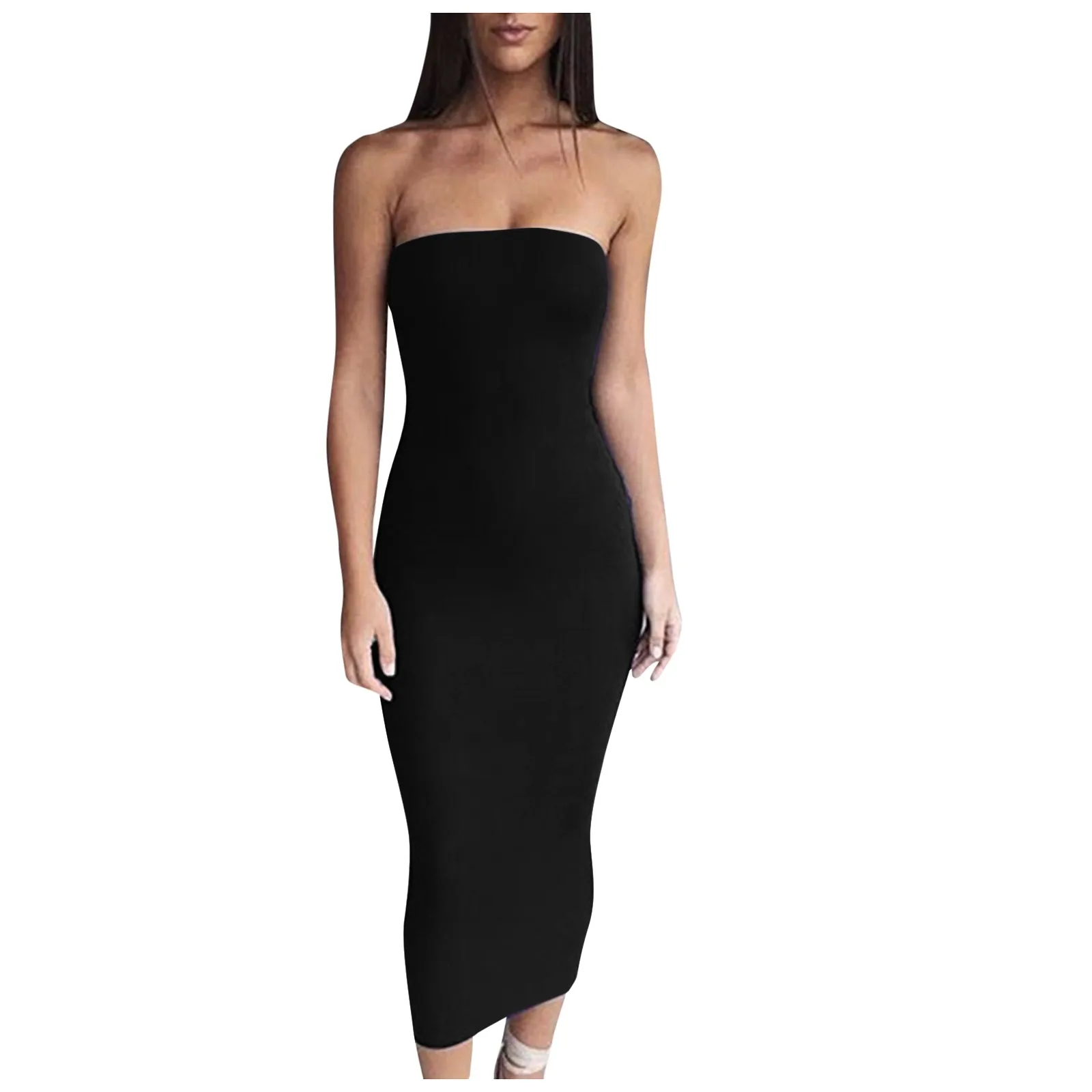 

Fashion Women Summer Sexy Sleeveless Bodice Long Beach Snug Solid Color Dress Sexy Sleeveless Wrapped Chest Long Beach Dress