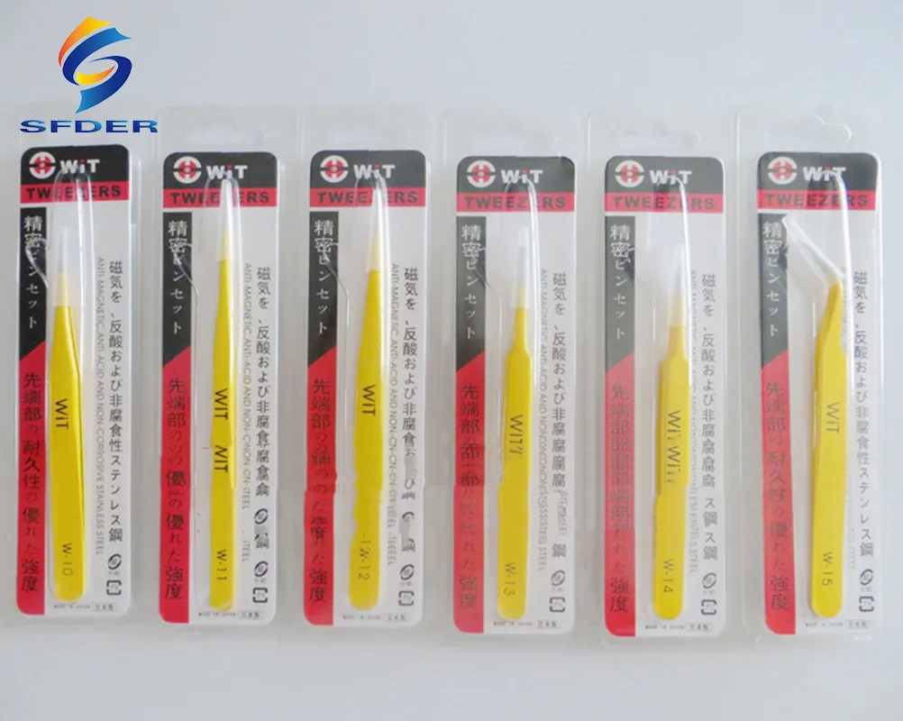 WIT ЦВЕТ: желтый Супер жесткий Высокая Точность Пинцет Набор острый нос изогнутое