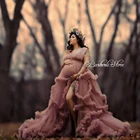 Роскошные пыльные розовые пушистые тюлевые многоярусные длинные халаты платье для беременных для фотосъемки Пышные свадебные ночные платья для будущей мамы