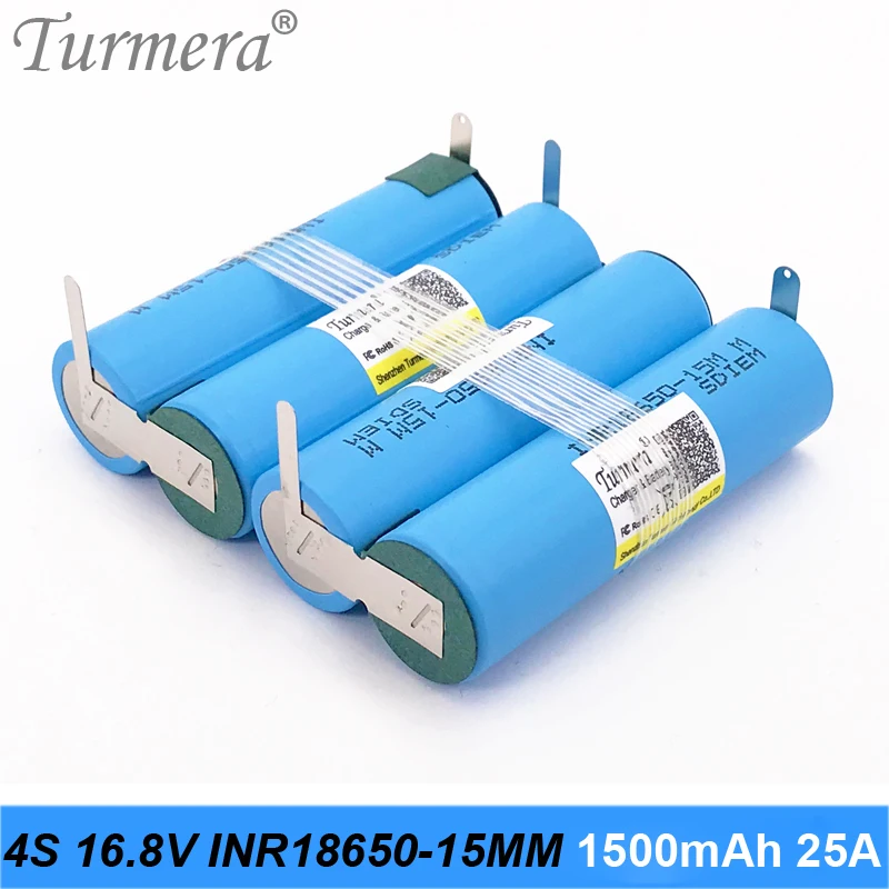 

4s 16,8 v 14,4 v pack 18650 батарея 1500mah inr18650-15mm 25a паяльная батарея для отвертки инструмент аккумулятор под заказ
