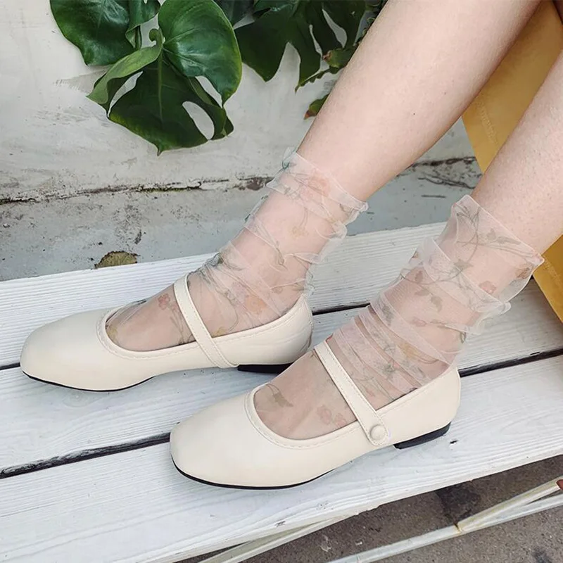 

Sexy Transparent Tulle Socks Women Ultra-thin Print Flower Socks Ankle Chiffon Funny Socks Femme Streetwear Calcetines Majur