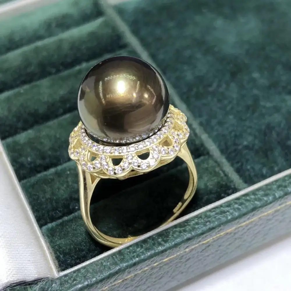 Женское кольцо из серебра 925 пробы с натуральным жемчугом 13-14 мм | Украшения и