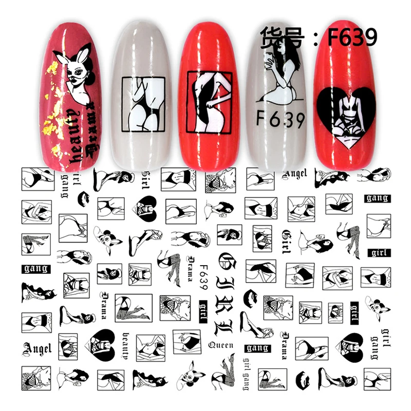

10PCS a pack of new year's new black and white series nail stickers DIY nail stickers decorative accessories