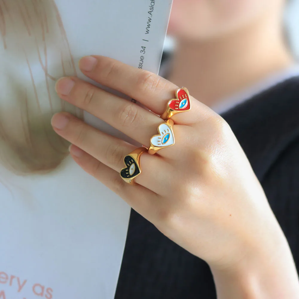 

Unique Design Girls Cute Gold Red Evil Eye Fashion Rings Heart Eye Rings Adjustable Opening Rings for Women
