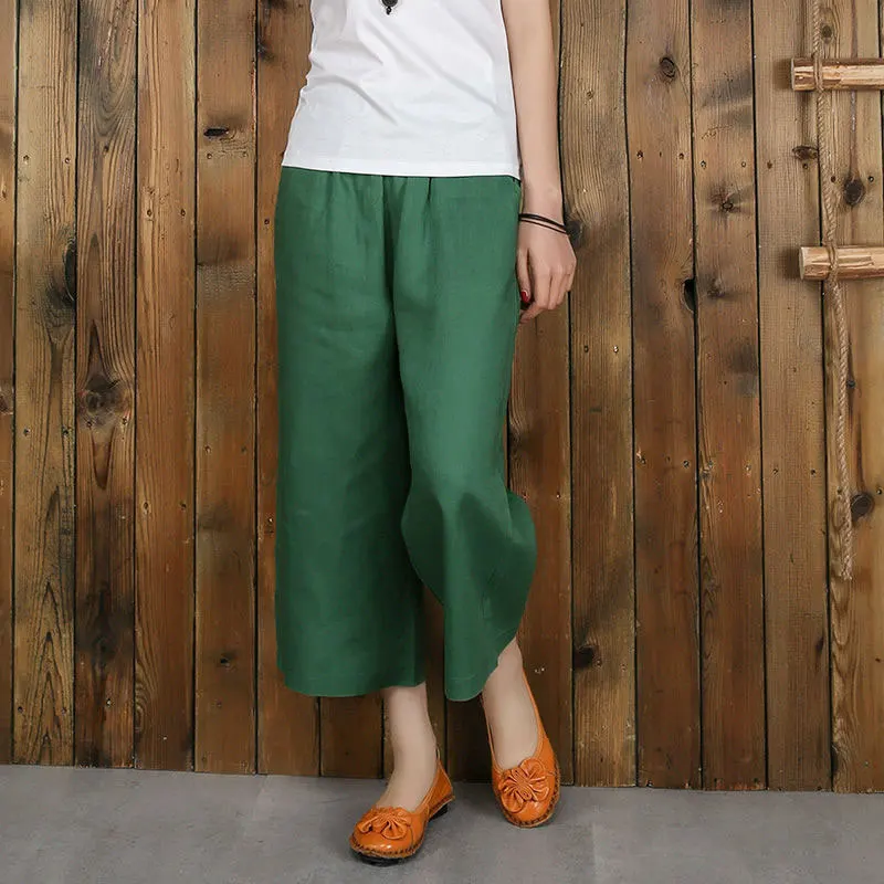 

New Arrival 2022 Summer Style Women Pants High Waist Loose Casual Wide Leg Pants Solid Cotton Linen Calf-length Pants D164