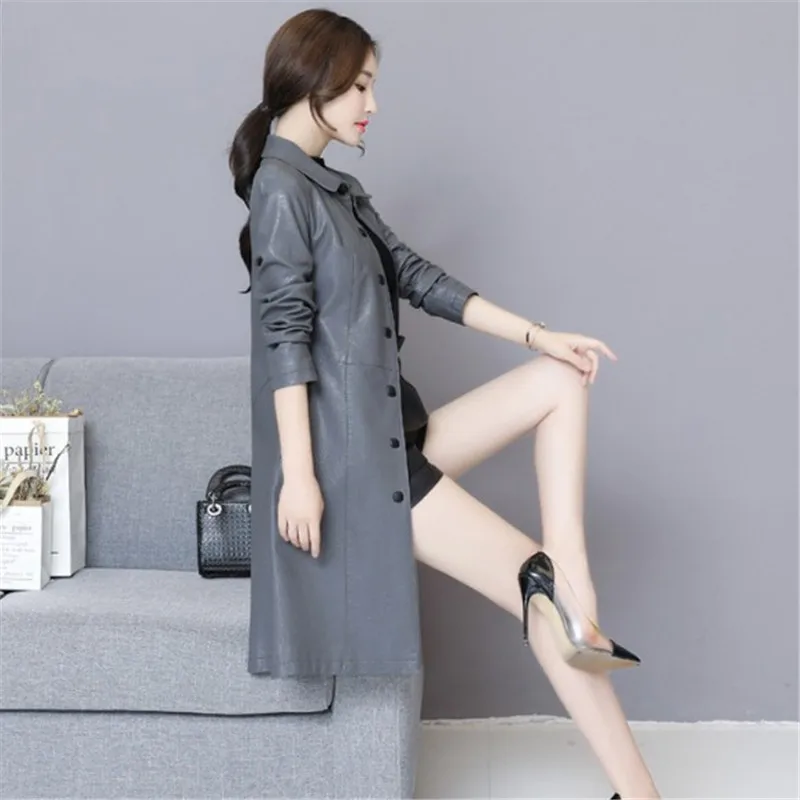 Известная Новая модная Осенняя Женская дубленка пальто средней длины ветровка