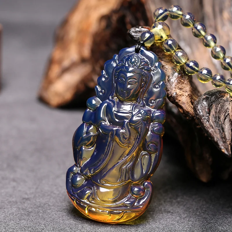 Lanpo pendant sweater chain raw mineral honey wax amber men's Guanyin Necklace Pendant | Дом и сад