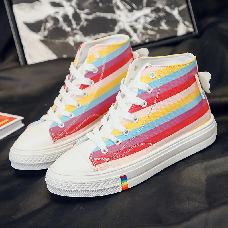 Кроссовки женские на платформе массивные с рисунком ангела модная обувь радуги