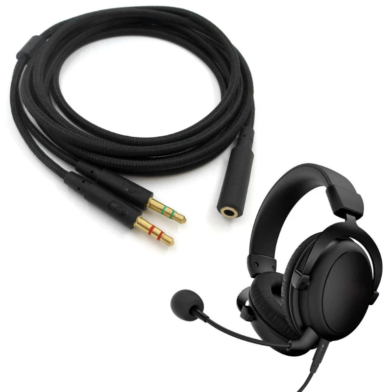 

3.5mm Universal 2 in 1 Gaming Headset Audio- Extend Cable For HyperX Cloud II/Alpha-/Cloud Flight/Core Headphone